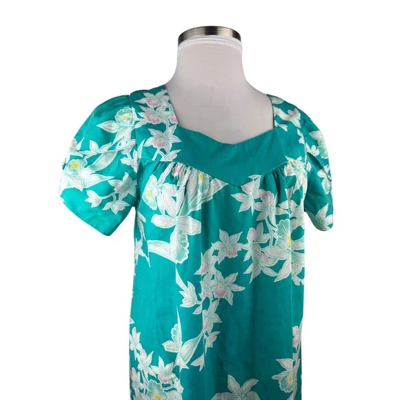 Vtg Royal Creations Hawaii Floral Orchid Ruffle Hem Dress Muumuu Women's Large - Picture 3 of 16